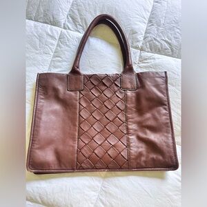 Vince Camuto Brown Leather Tote with Basketweave Design